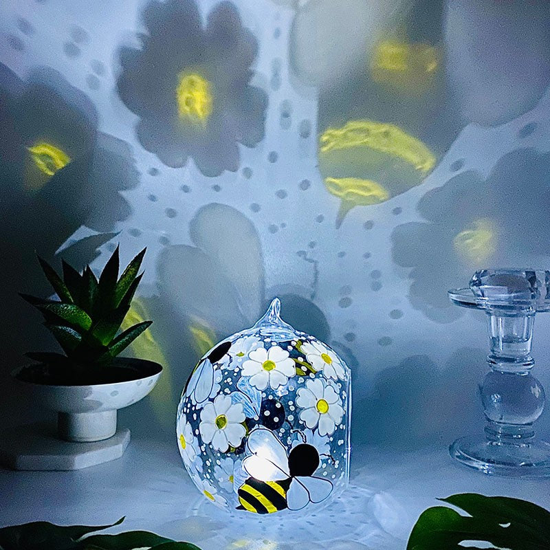 Mothers Day Gift-Hand Painted Bumble Bee And Daisy Glass Candle Holder